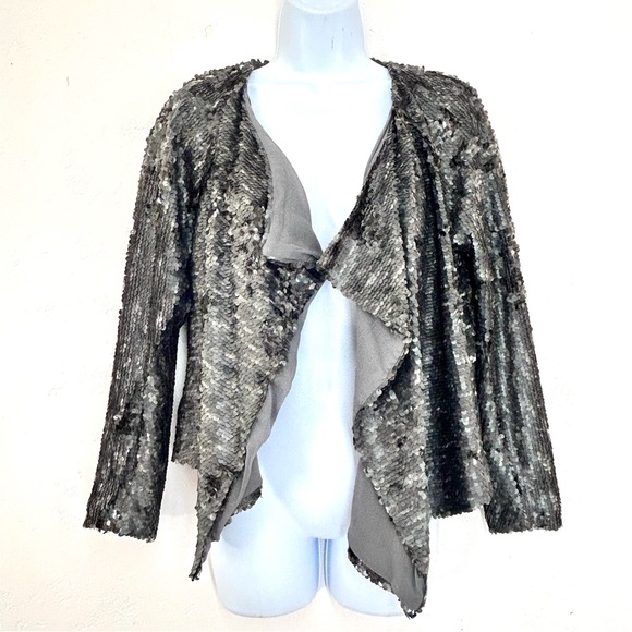 Free People Sequin Drape Open Front Jacket Size XS Gray Party Sparkle - Picture 5 of 10